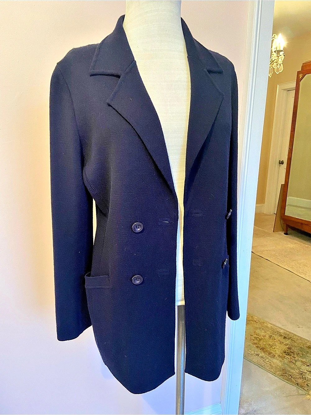 Vintage Carlisle Women's Wool Knit  Blazer in Navy Blue Size Medium
